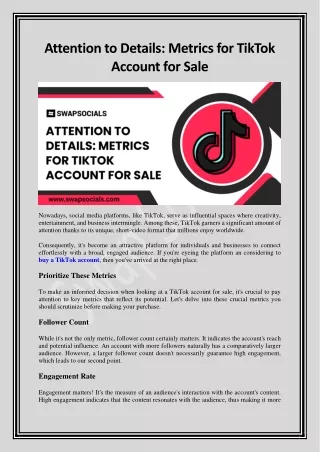 Attention to Details: Metrics for TikTok Account for Sale