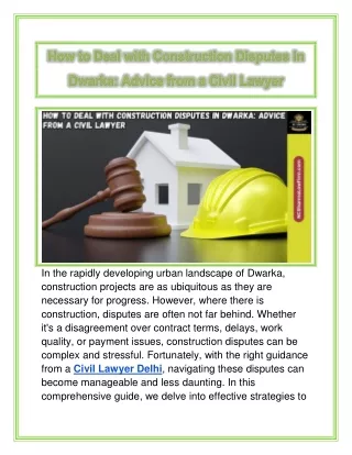 How to Deal with Construction Disputes in Dwarka: Advice from a Civil Lawyer