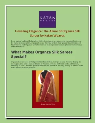 Unveiling Elegance The Allure of Organza Silk Sarees by Katan Weaves