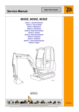 JCB 8035Z MINI EXCAVATOR Service Repair Manual SN 1230500 Onwards