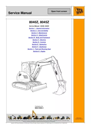 JCB 8040Z MINI EXCAVATOR Service Repair Manual SN 1056000 Onwards