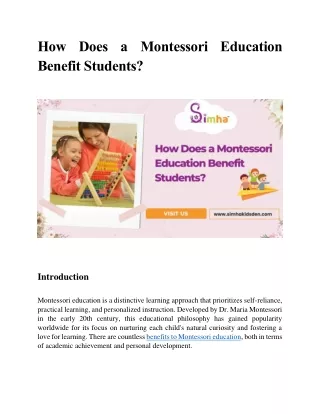 How Does a Montessori Education Benefit Students