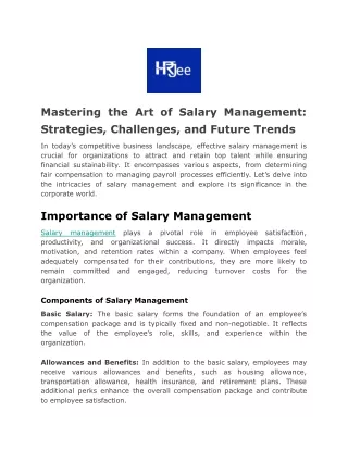 Mastering the Art of Salary Management: Strategies, Challenges, and Future Trend