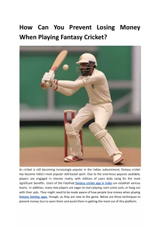 How Can You Prevent Losing Money When Playing Fantasy Cricket