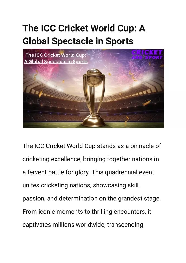 the icc cricket world cup a global spectacle