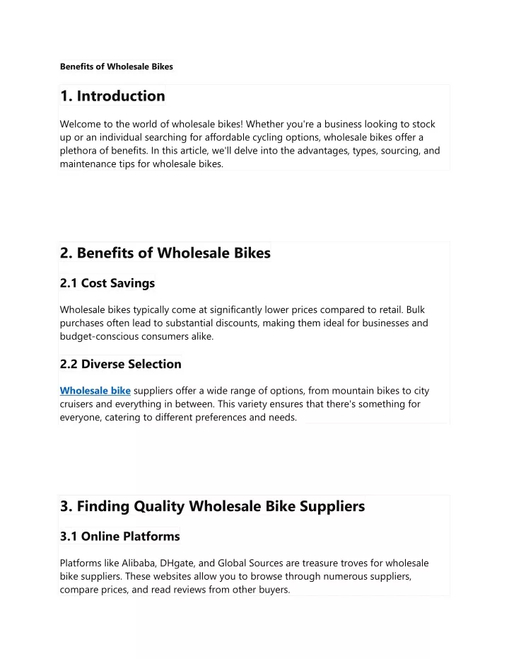 benefits of wholesale bikes