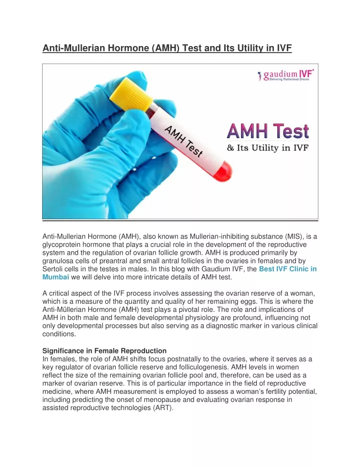 anti mullerian hormone amh test and its utility