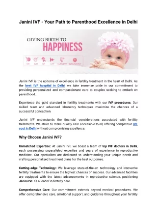 Janini IVF - Your Path to Parenthood Excellence in Delhi