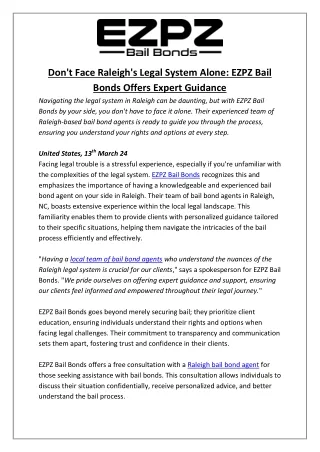 Get Expert Help | Raleigh Bail Bond Services by EZPZ Bail Bonds