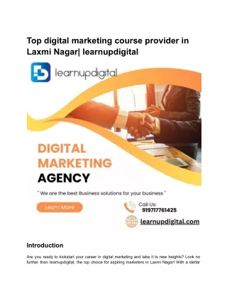 Top digital marketing course provider in Laxmi Nagar| learnupdigital