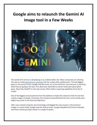 Google aims to relaunch the Gemini AI image tool in a Few Weeks