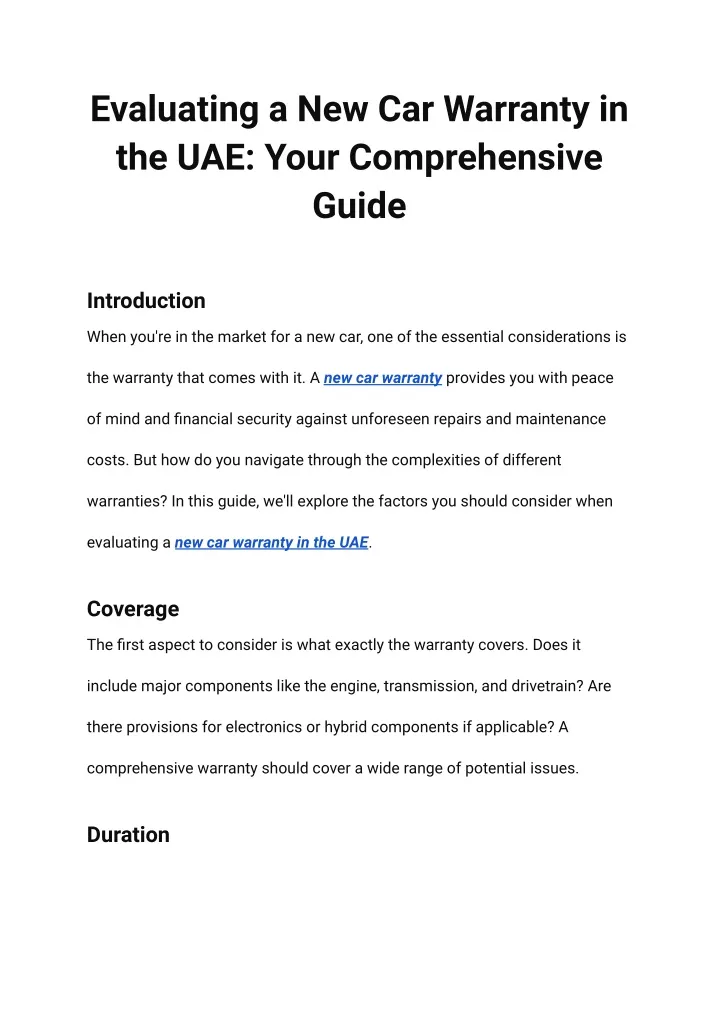 evaluating a new car warranty in the uae your