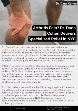 Arthritis Pain? Dr. Dana Cohen Delivers Specialized Relief in NYC