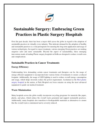 Embracing Green Practices in Plastic Surgery Hospitals