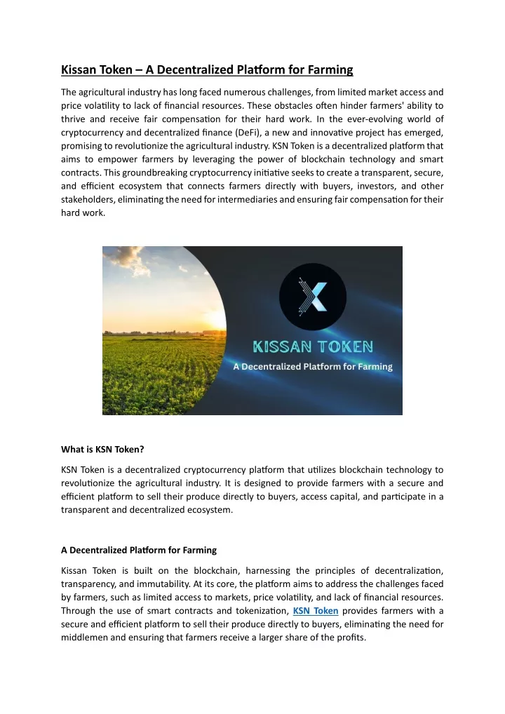 kissan token a decentralized platform for farming