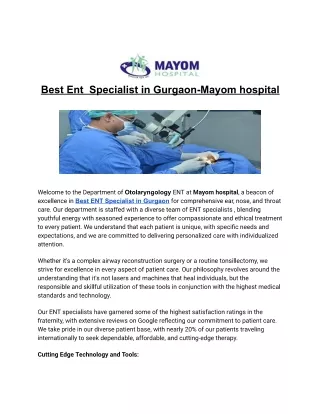 Best ENT Specialist in Gurgaon-Mayom Hospital