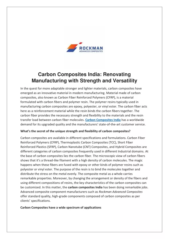 carbon composites india renovating manufacturing