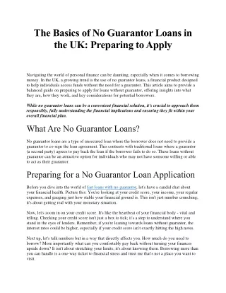 The Basics of No Guarantor Loans in the UK Preparing to Apply