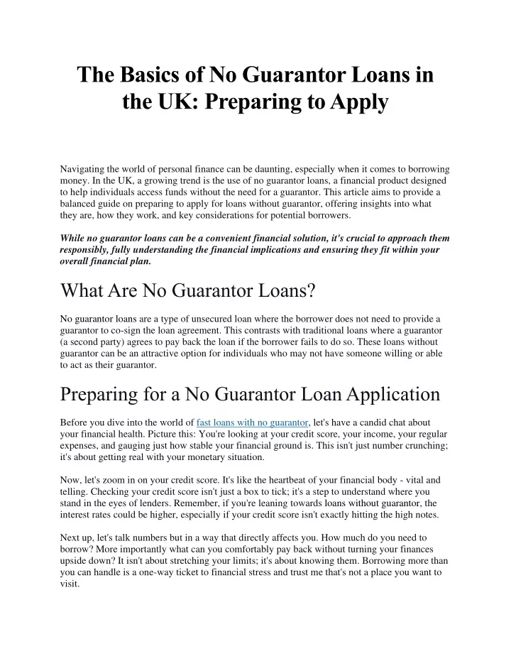 the basics of no guarantor loans