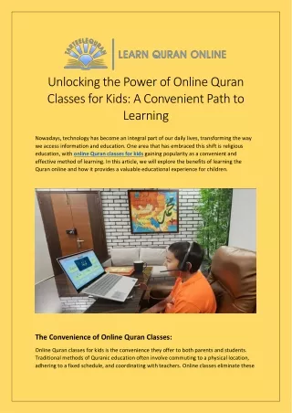 Unlocking the Power of Online Quran Classes for Kids: A Convenient Path to Learn