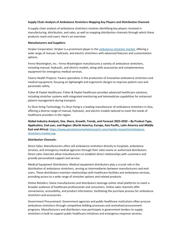 supply chain analysis of ambulance stretchers