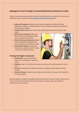 Keeping the Current Flowing Commercial Electrical Contractors in London