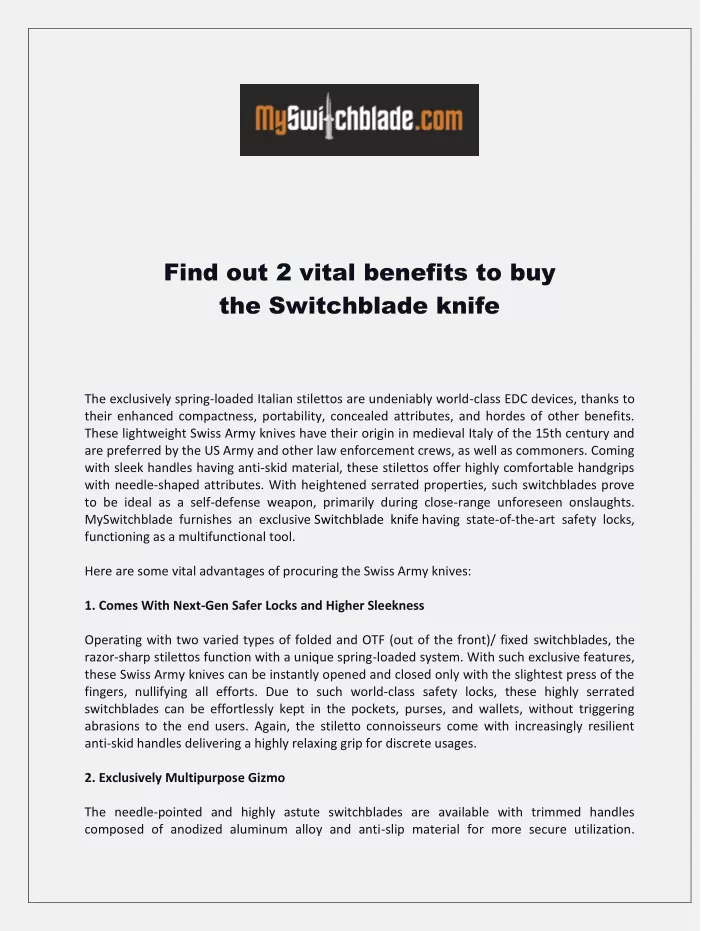 find out 2 vital benefits to buy the switchblade