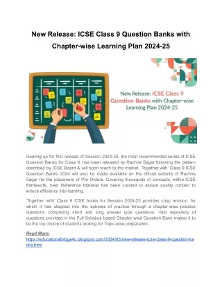 New Release: ICSE Class 9 Question Banks with Chapter-wise Learning Plan 2024-25