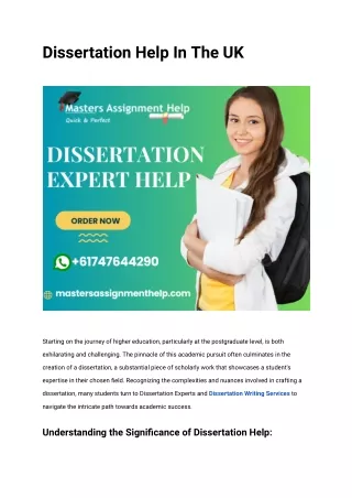 Dissertation Help In The UK