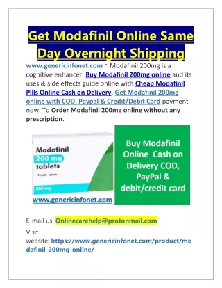 Get Modafinil Online Same Day Overnight Shipping