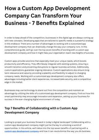 How a Custom App Development Company Can Transform Your Business - 7 Benefits Explained
