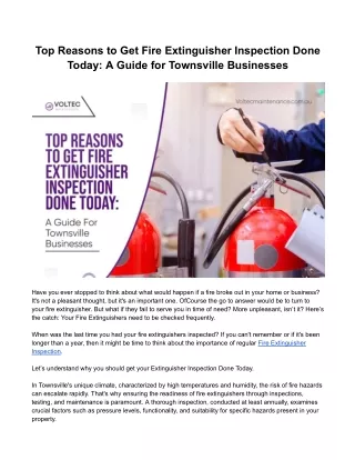 Top Reasons to Get Fire Extinguisher Inspection Done Today: A Guide for Business