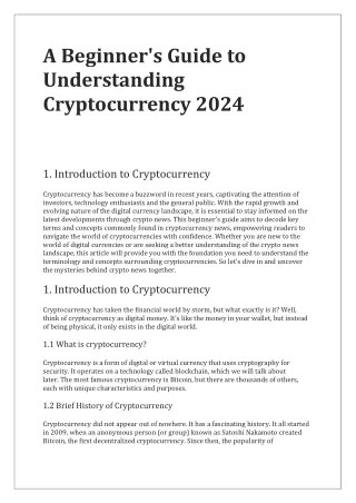 A Beginner's Guide to Understanding Cryptocurrency 2024..