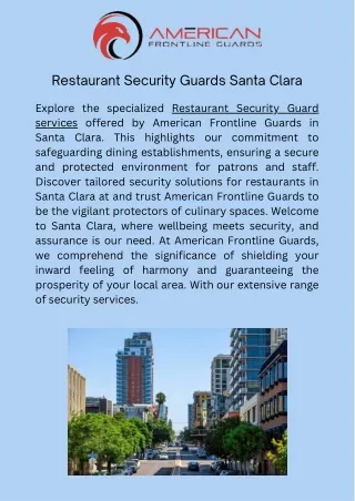 Securing Culinary Spaces: Restaurant Security Guards Services in Santa Clara