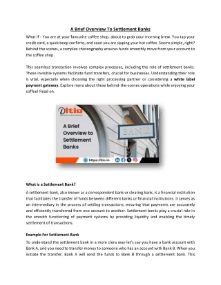 a brief overview to settlement banks