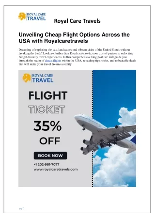 Unveiling Cheap Flight Options Across the USA with Royalcaretravels