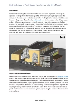 Best Technique of Point Clouds Transformed into Revit Models