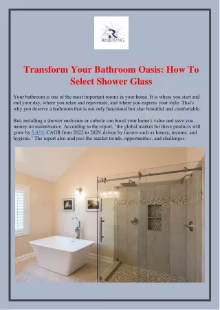 Transform Your Bathroom Oasis: How To Select Shower Glass