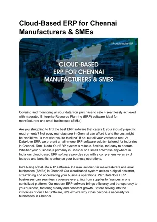 Cloud-Based ERP for Chennai Manufacturers & SMEs