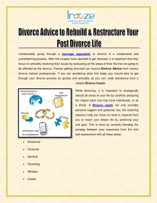 Divorce Advice to Rebuild and Restructure Your Post Divorce Life