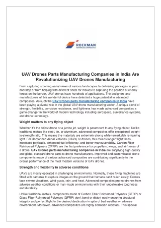 UAV Drones Parts Manufacturing Companies in India Are Revolutionizing UAV Drones Manufacturing