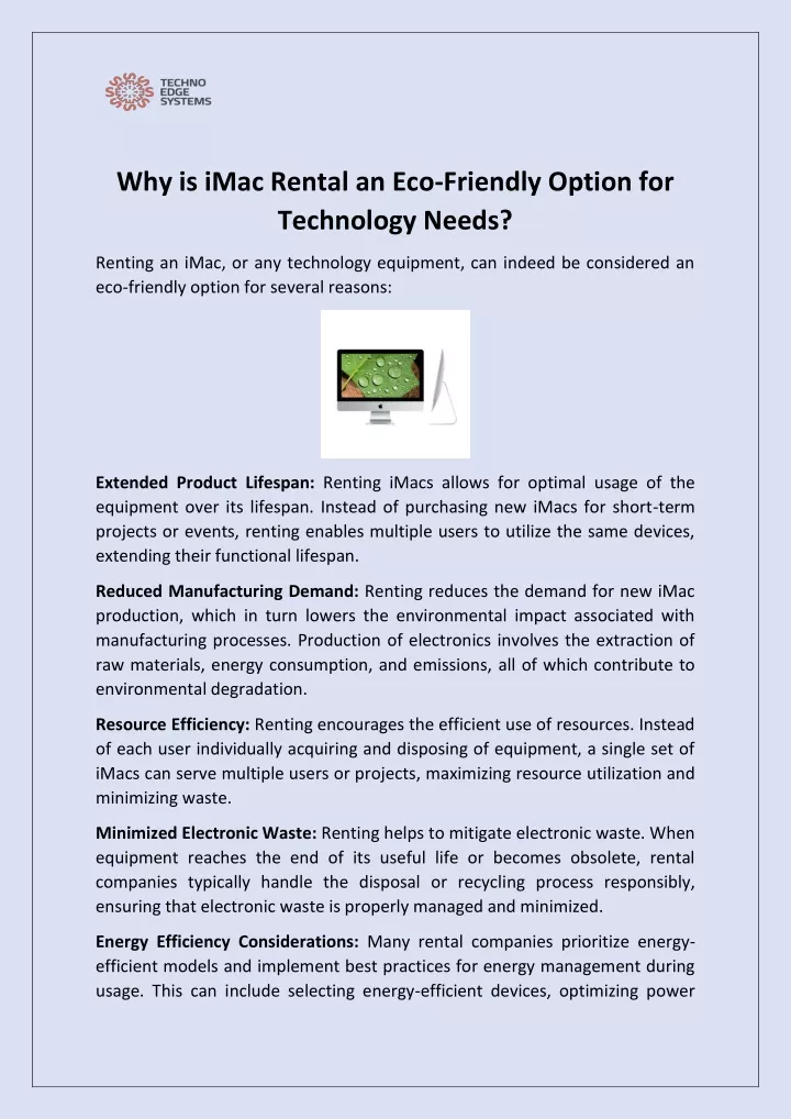 why is imac rental an eco friendly option