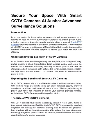 Secure Your Space With Smart CCTV Cameras At Ausha_Advanced Surveillance Solutions