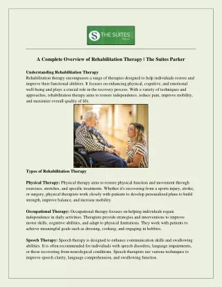 A Complete Overview of Rehabilitation Therapy | The Suites Parker