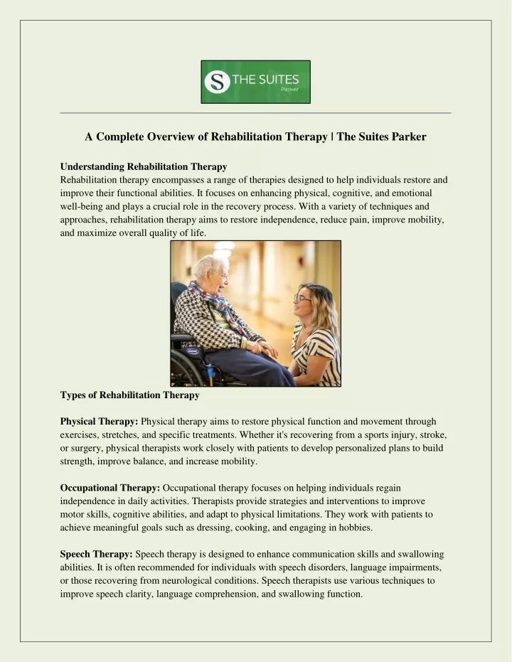 a complete overview of rehabilitation therapy