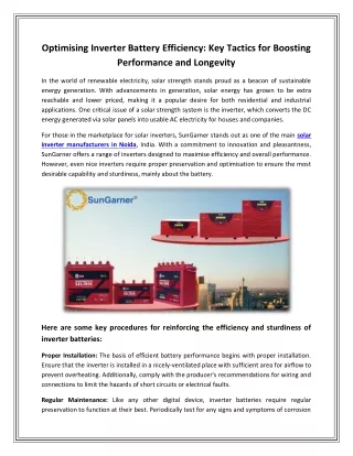 Optimising Inverter Battery Efficiency Key - Tactics for Boosting Performance and Longevity