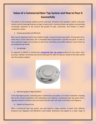 value of a commercial beer tap system