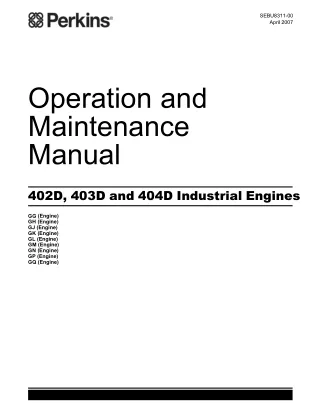 JCB Diesel 402D 403D 404D Series Engine Model GG Service Repair Manual