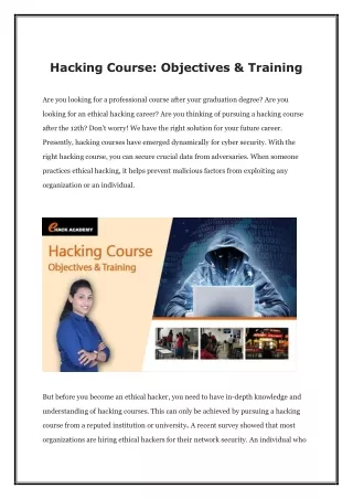 Hacking Course: Objectives & Training