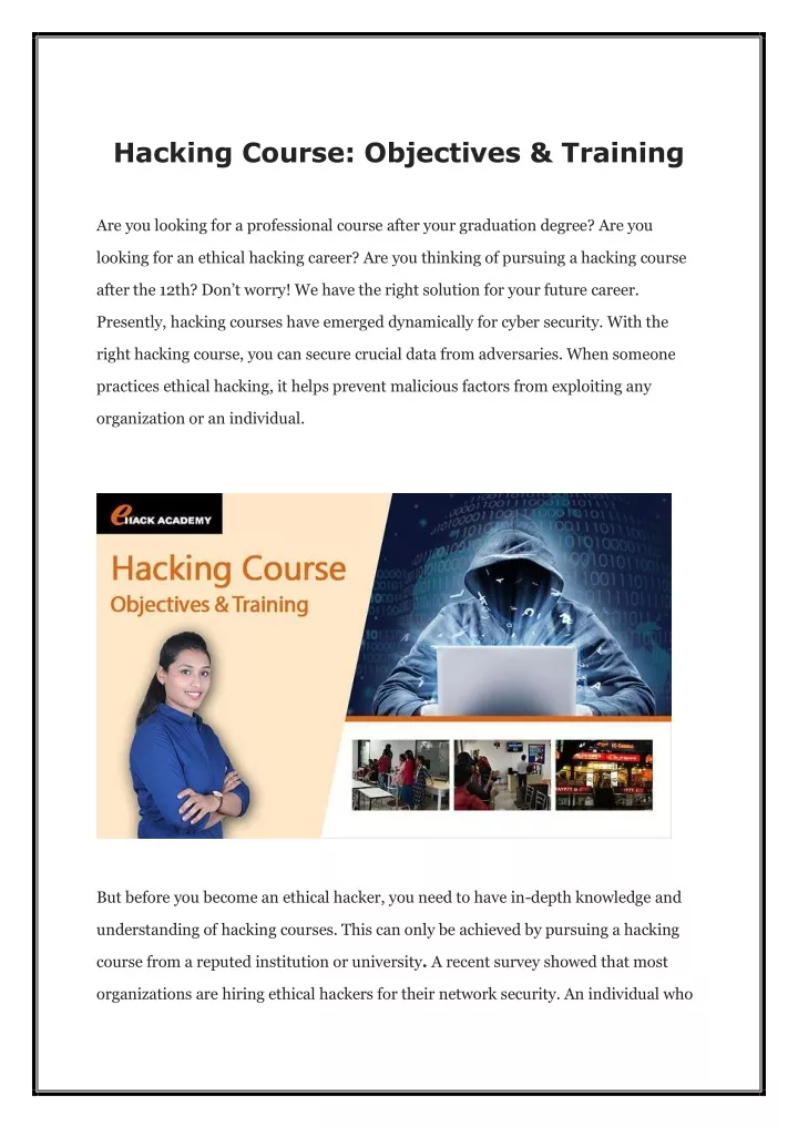 hacking course objectives training